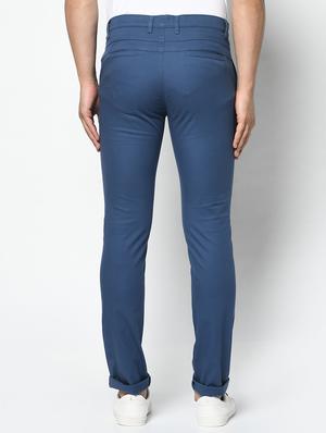 blue solid chinos - 17360860 - Standard Image - 3
