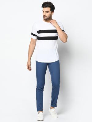 blue solid chinos - 17360860 - Standard Image - 4