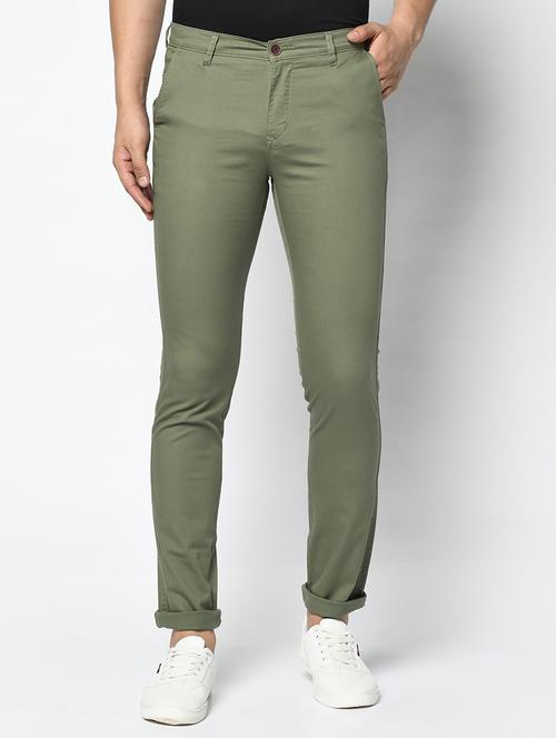 olive green solid chinos - 17360861 - Very Small Image - 1
