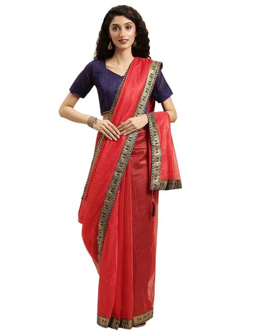 solid bordered saree with blouse - 17361381 - Standard Image - 1