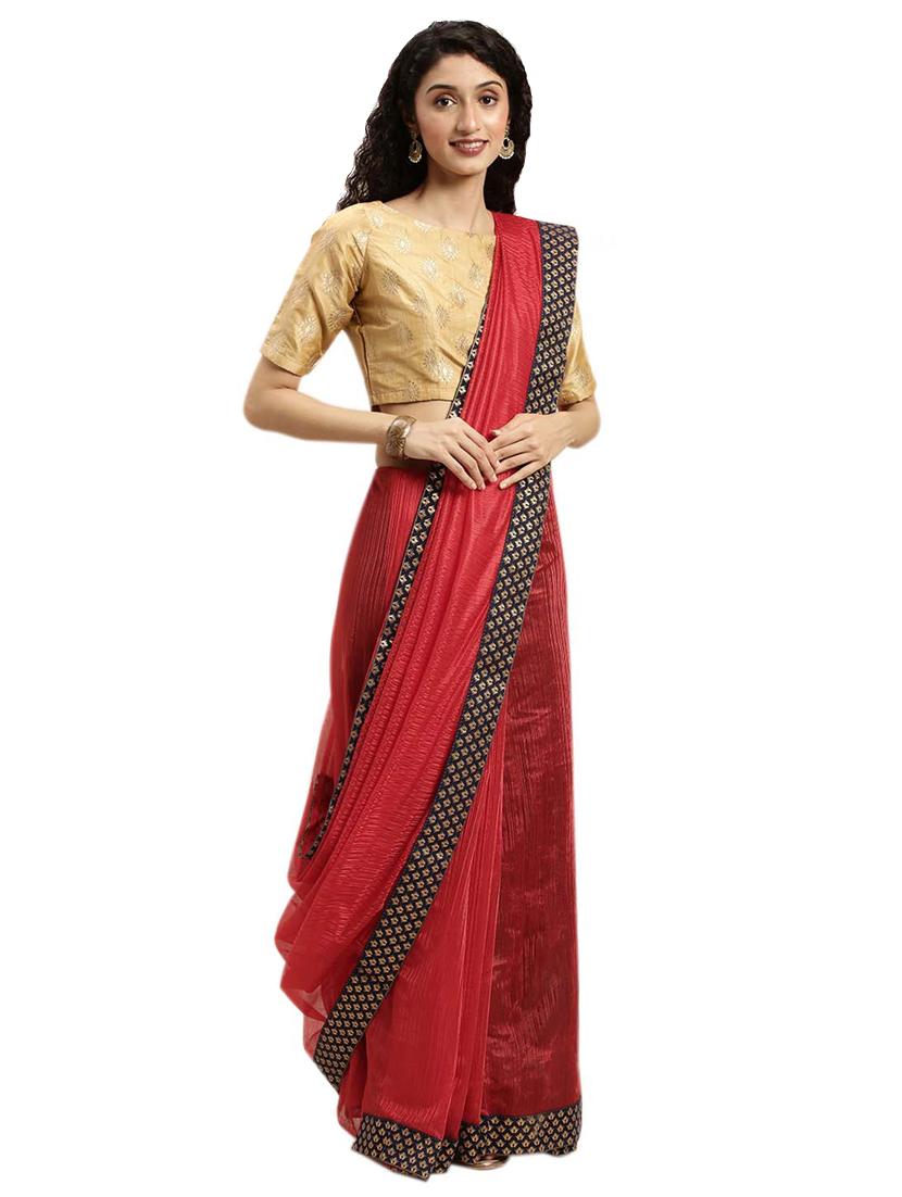 solid bordered saree with blouse - 17361405 - Zoom Image - 1