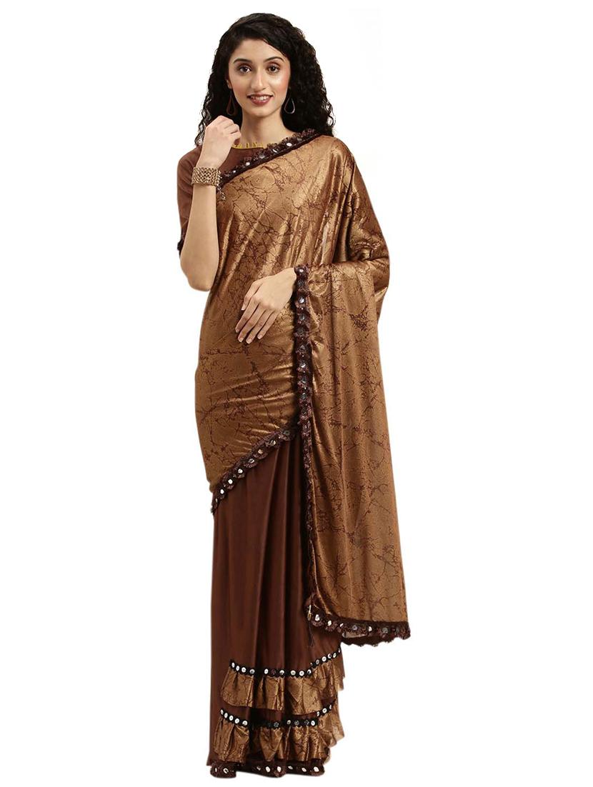 ruffle foil print saree with blouse - 17361412 - Zoom Image - 1