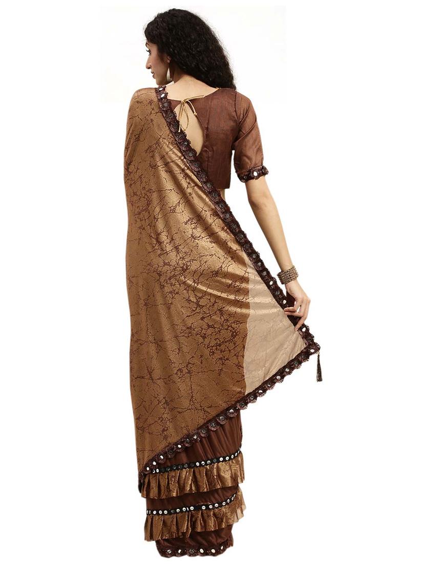 ruffle foil print saree with blouse - 17361412 - Zoom Image - 2