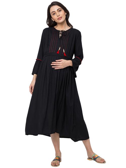 tie up neck maternity wear dress - 17361640 - Standard Image - 1