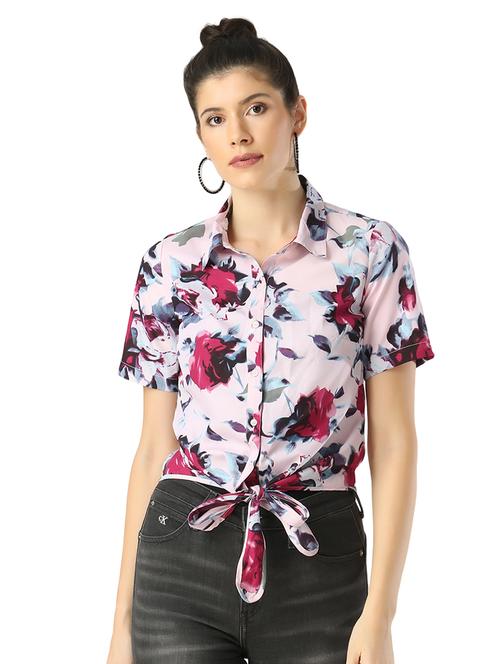 tie front floral top - 17361828 - Standard Image - 1
