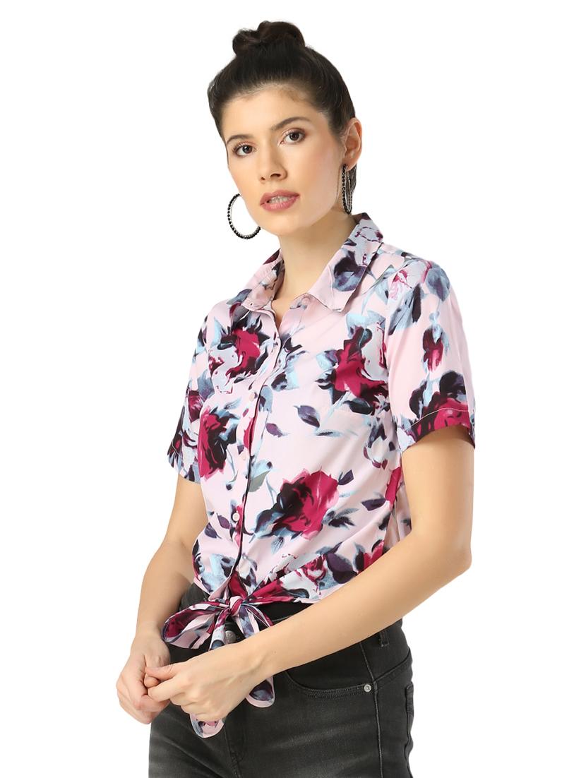 tie front floral top - 17361828 - Zoom Image - 2