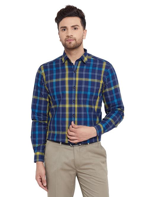 navy blue checkered formal shirt - 17361870 - Standard Image - 1
