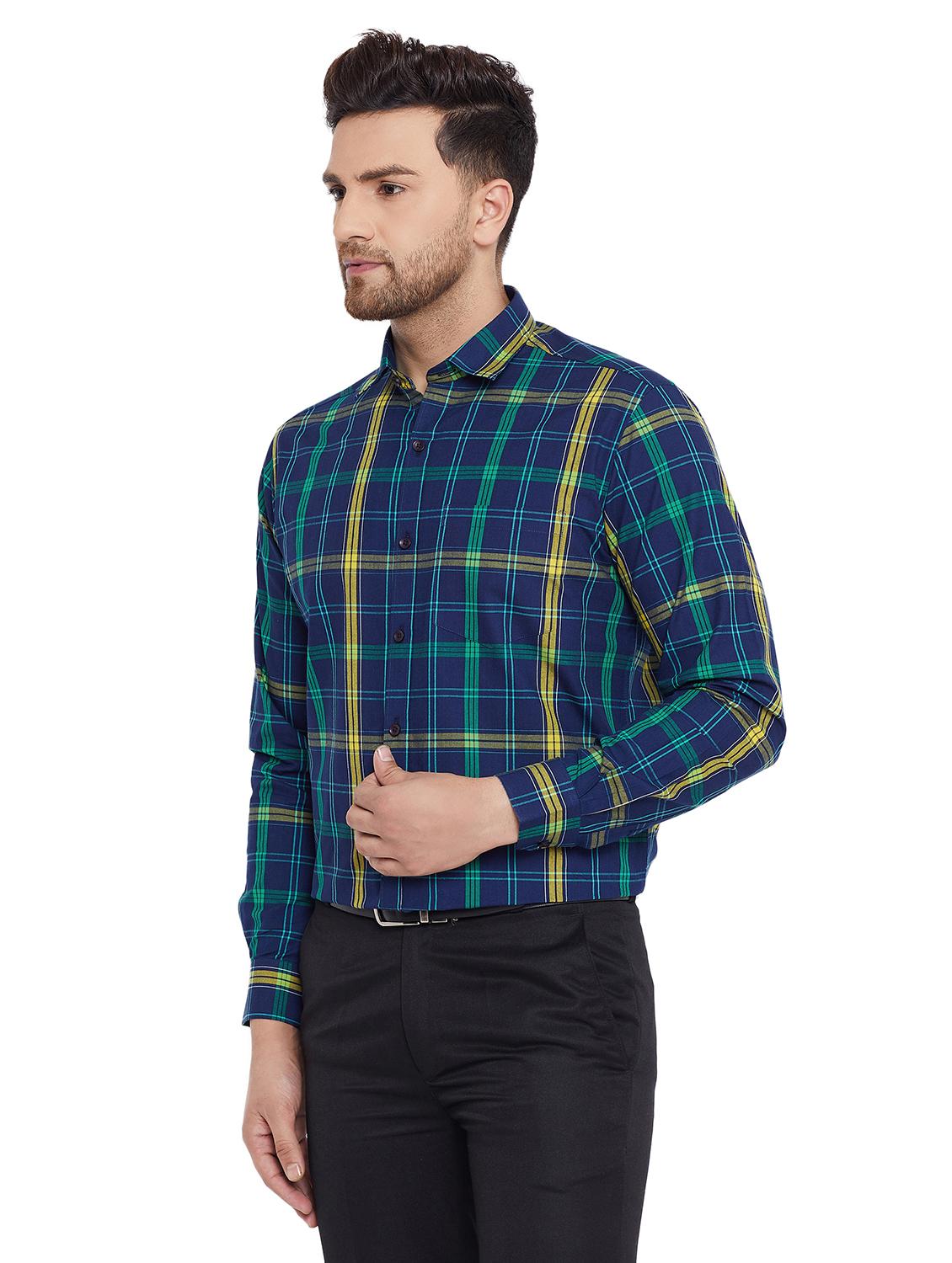 navy blue checkered formal shirt - 17361871 - Zoom Image - 2
