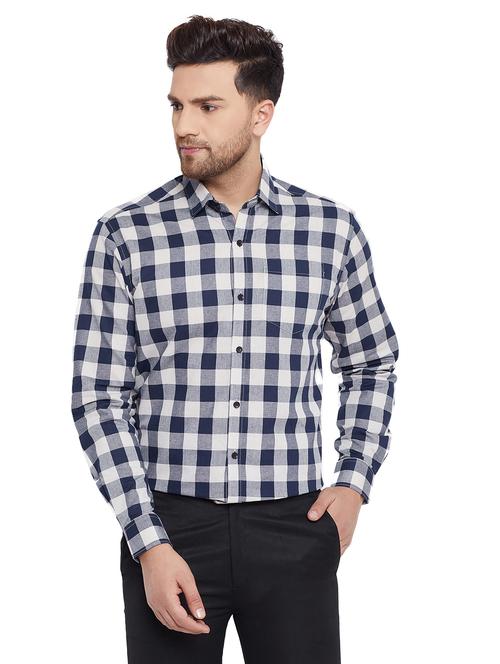 navy blue checkered formal shirt - 17361875 - Standard Image - 1