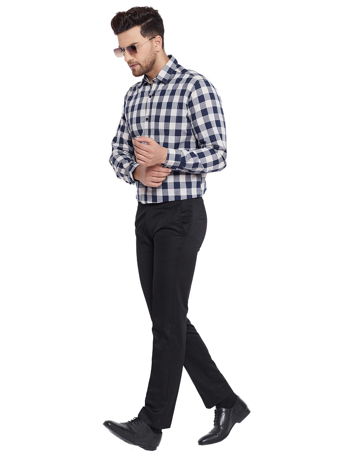 navy blue checkered formal shirt - 17361875 - Zoom Image - 4