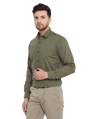 olive green solid formal shirt - 17361880 - Standard Image - 2
