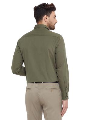 olive green solid formal shirt - 17361880 - Standard Image - 3
