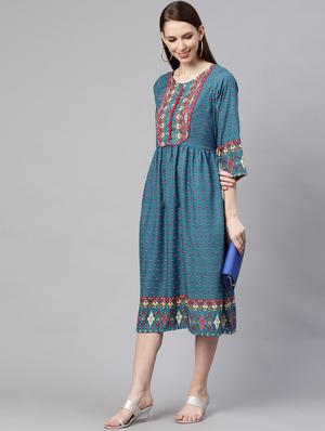 round neck printed a-line dress - 17361908 - Standard Image - 2