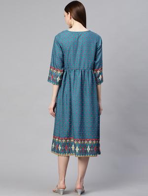 round neck printed a-line dress - 17361908 - Standard Image - 3
