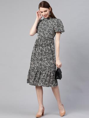 mandarin neck animal a-line dress - 17361917 - Standard Image - 2