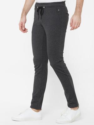 black solid flat front casual trouser - 17363065 - Standard Image - 2
