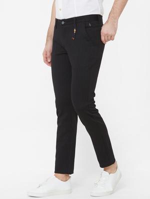 black striped flat front casual trouser - 17363084 - Standard Image - 2