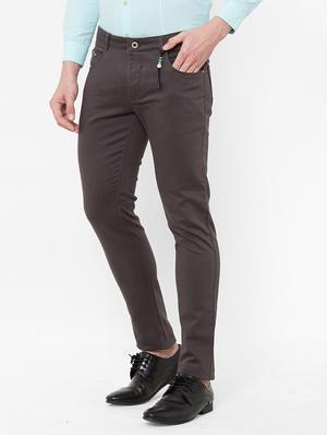 grey solid flat front casual trouser - 17363089 - Standard Image - 2