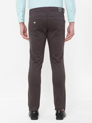grey solid flat front casual trouser - 17363089 - Standard Image - 3
