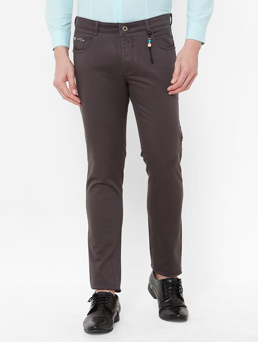 grey solid flat front casual trouser - 17363089 - Zoom Image - 1