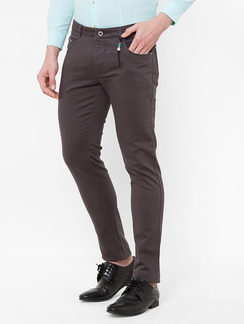 grey solid flat front casual trouser - 17363089 - Zoom Image - 2