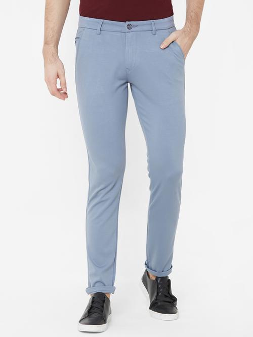 blue solid chinos - 17363134 - Standard Image - 1