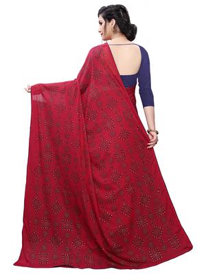 maroon printed saree with blouse - 17363507 - Standard Image - 2
