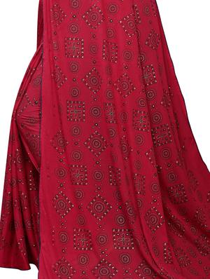 maroon printed saree with blouse - 17363507 - Standard Image - 4