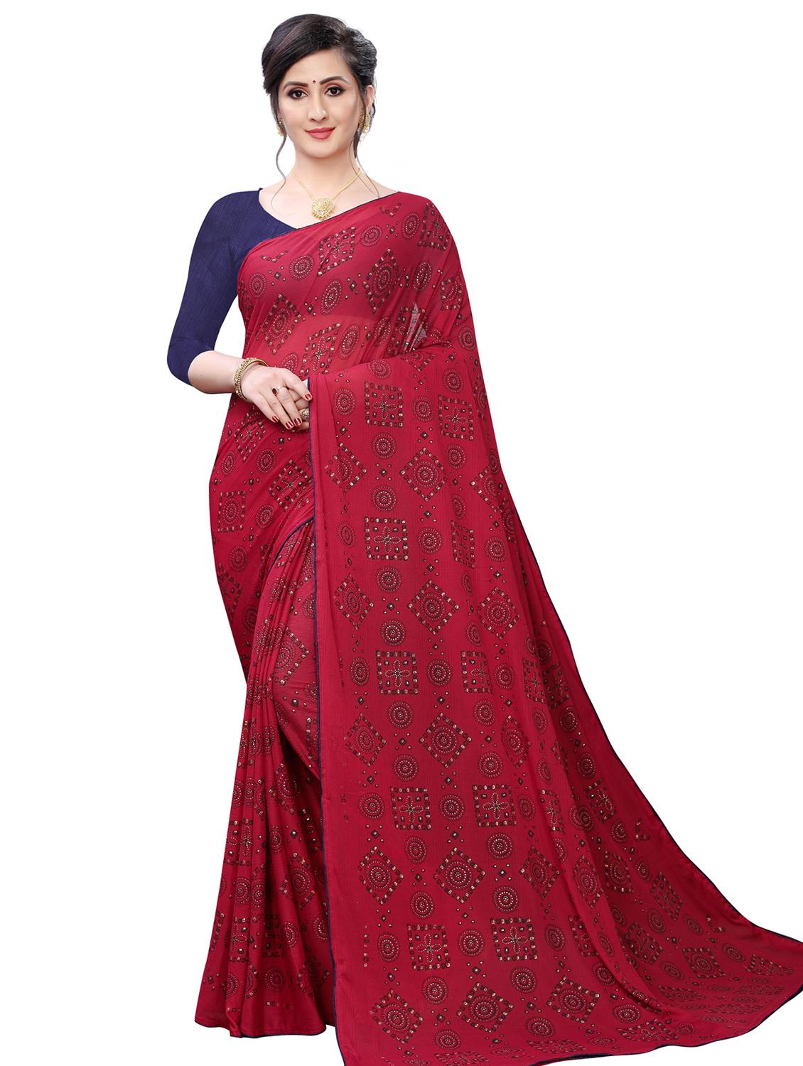 maroon printed saree with blouse - 17363507 - Zoom Image - 1