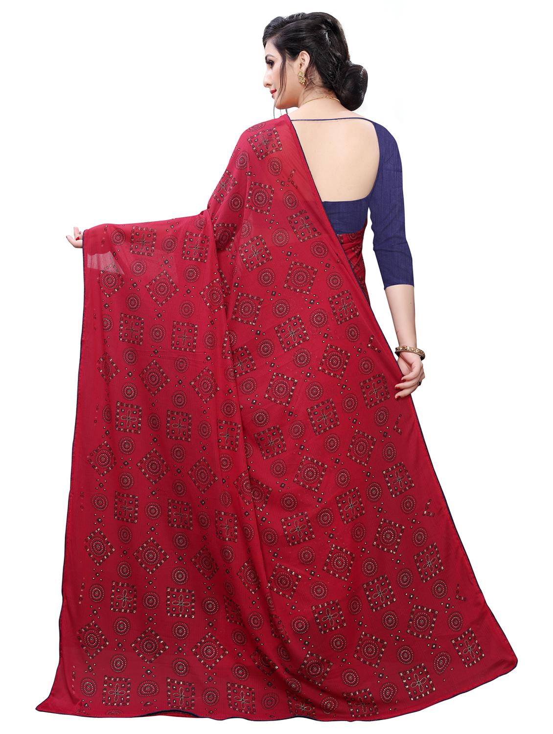 maroon printed saree with blouse - 17363507 - Zoom Image - 2