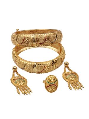 gold brass bangle with earring - 17363550 - Standard Image - 3