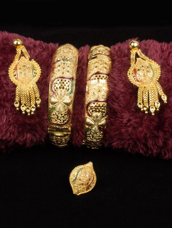 gold brass bangle with earring - 17363550 - Zoom Image - 1
