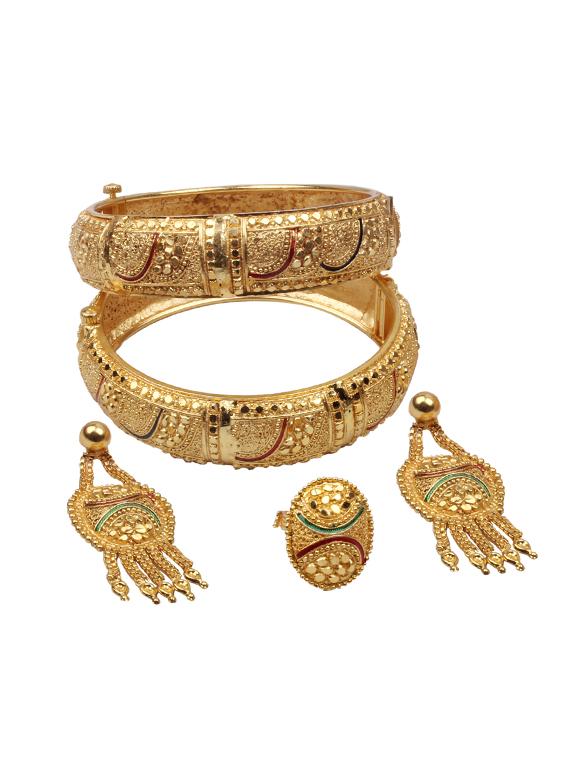 gold brass bangle with earring - 17363550 - Zoom Image - 3