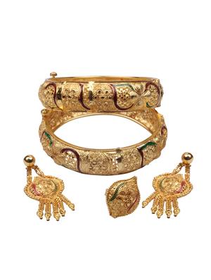 gold brass bangle with earring - 17363553 - Standard Image - 3