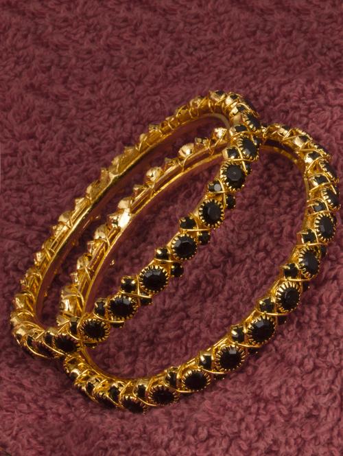 set of 2 gold tone black stone studded bangles - 17363588 -  Standard Image - 0