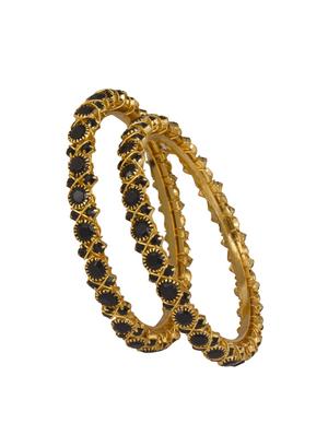 set of 2 gold tone black stone studded bangles - 17363588 -  Standard Image - 1