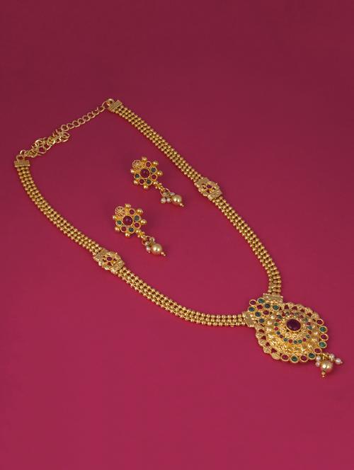 gold brass necklaces and earring - 17363952 - Standard Image - 1