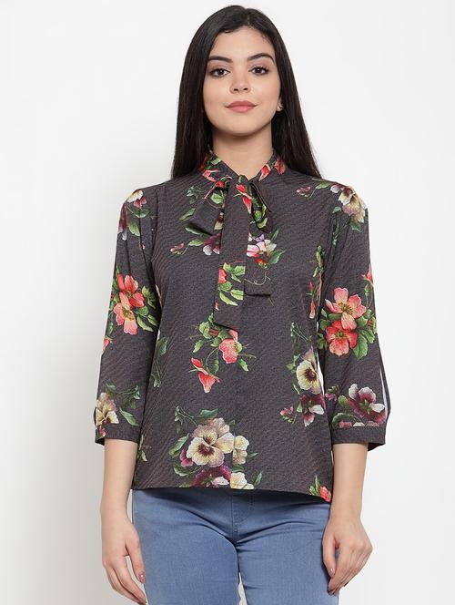 tie up neck floral top - 17364122 - Standard Image - 1