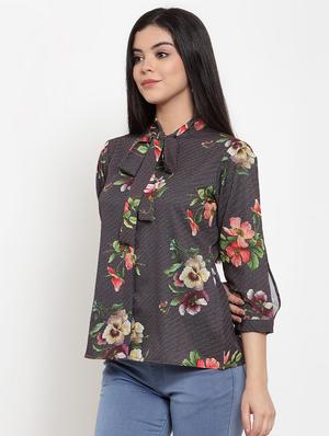 tie up neck floral top - 17364122 - Standard Image - 2