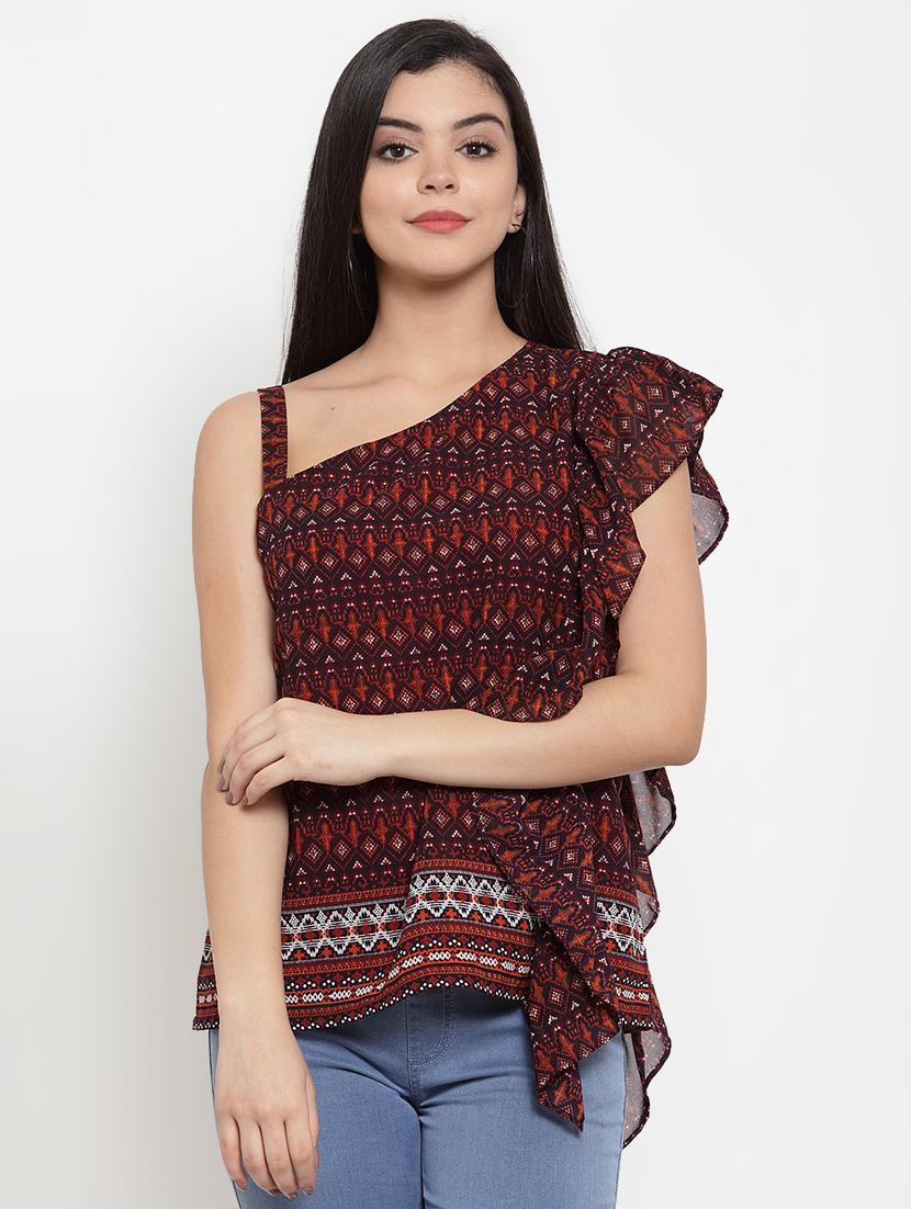 single shoulder printed top - 17364124 - Zoom Image - 1