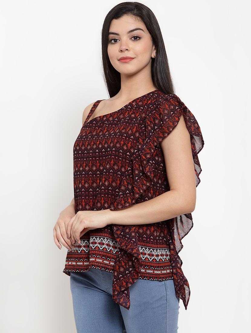 single shoulder printed top - 17364124 - Zoom Image - 2