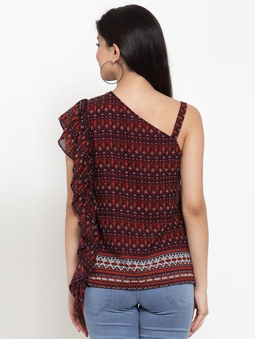 single shoulder printed top - 17364124 - Zoom Image - 3