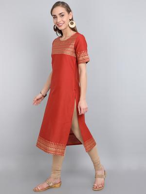 gold print straight kurta - 17364149 - Standard Image - 2