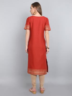 gold print straight kurta - 17364149 - Standard Image - 3