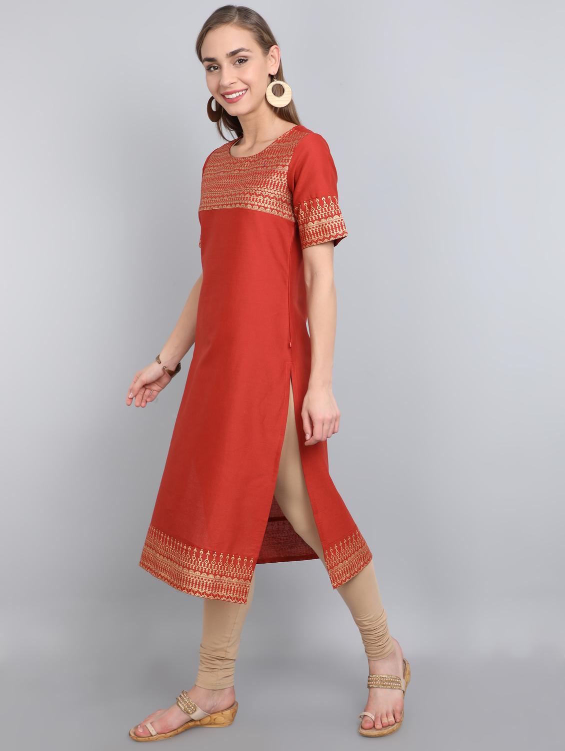 gold print straight kurta - 17364149 - Zoom Image - 2