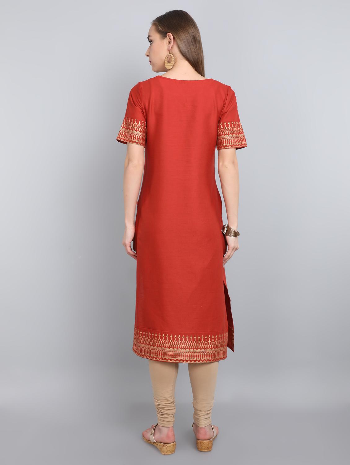 gold print straight kurta - 17364149 - Zoom Image - 3