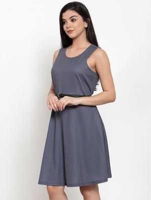 striped belted fit & flare dress - 17364421 - Standard Image - 2