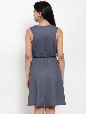 striped belted fit & flare dress - 17364421 - Standard Image - 3