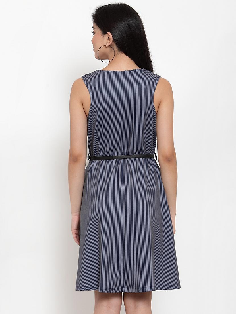 striped belted fit & flare dress - 17364421 - Zoom Image - 3