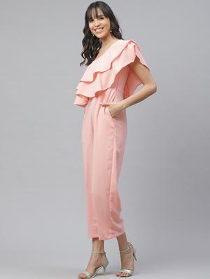 single ruffle shoulder full leg jumpsuit - 17364471 - Standard Image - 2